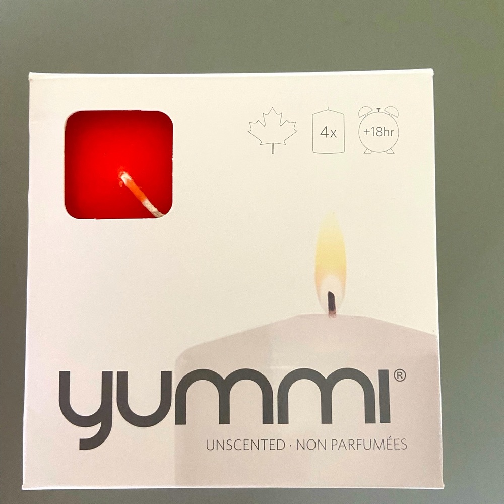 Yummi small pillar candles. 3” X 2.25”. Box of 4. Orange, luster finish.